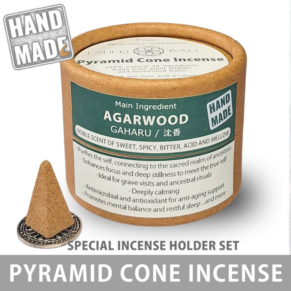 Pyramid Cone Incense with Holder - Agarwood (Gaharu): 12 Cones. Sacred Natural Herbal Incense by ISHIKI-BALI
