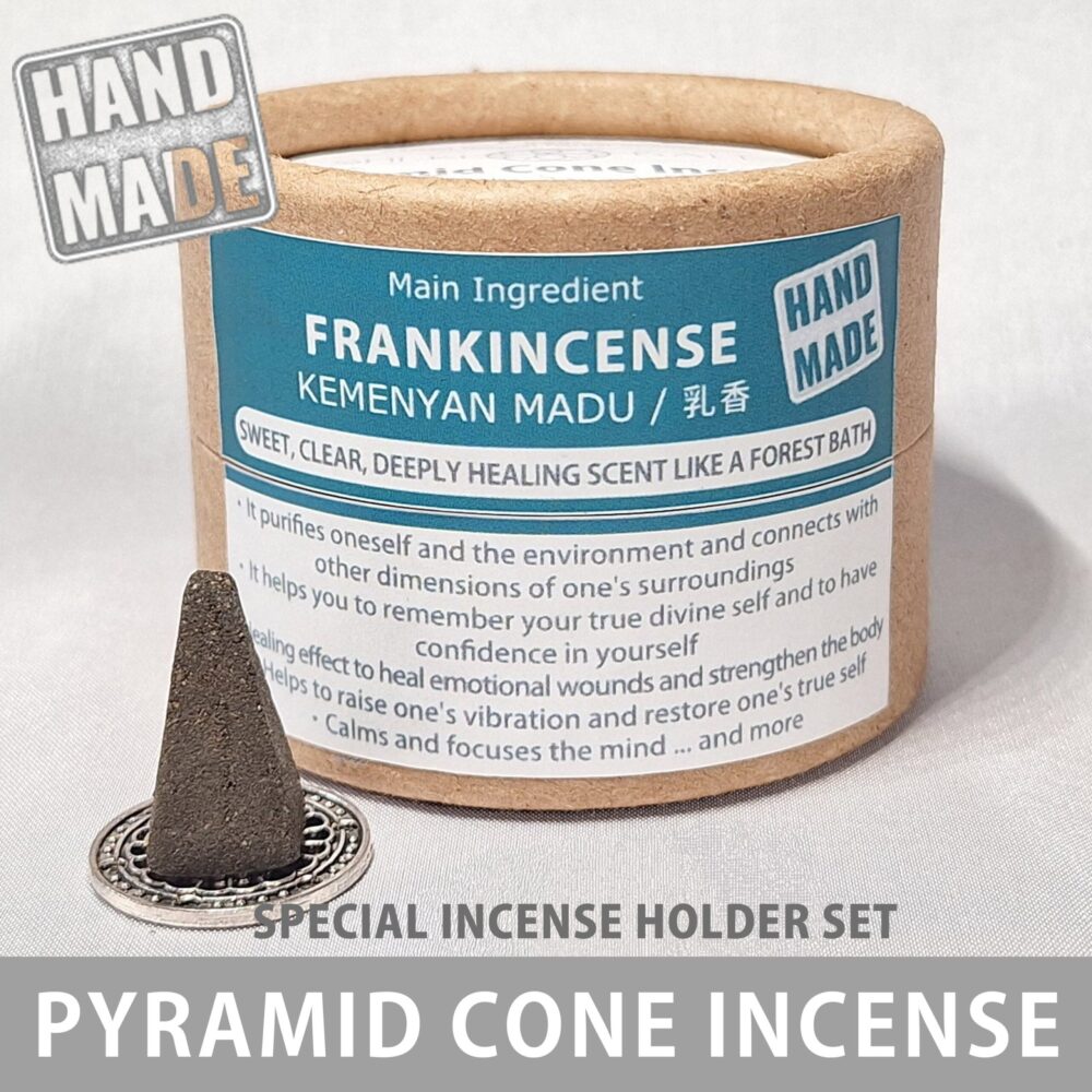 Pyramid Cone Incense with Holder - Frankincense (Kemenyan madu): 12 Cones. Sacred Natural Herbal Incense by ISHIKI-BALI