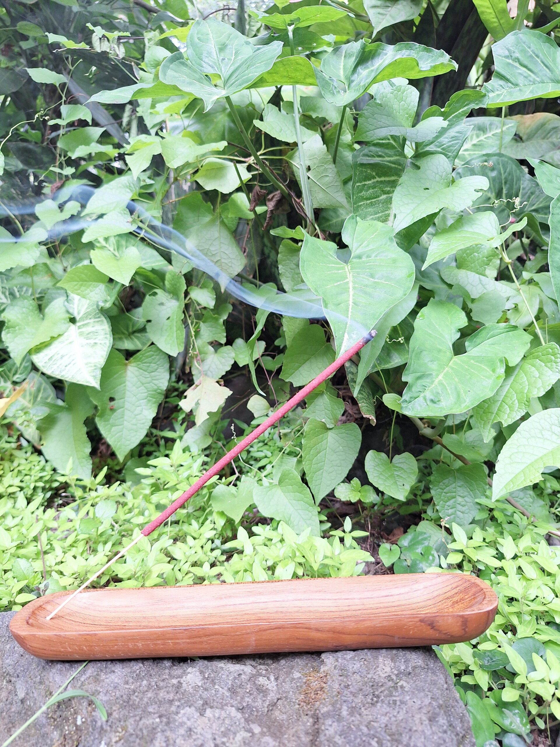 Minimalist Teak Wood Incense Tray: Oval "Kayu Jati" Stand for Bamboo Sticks - Image 5