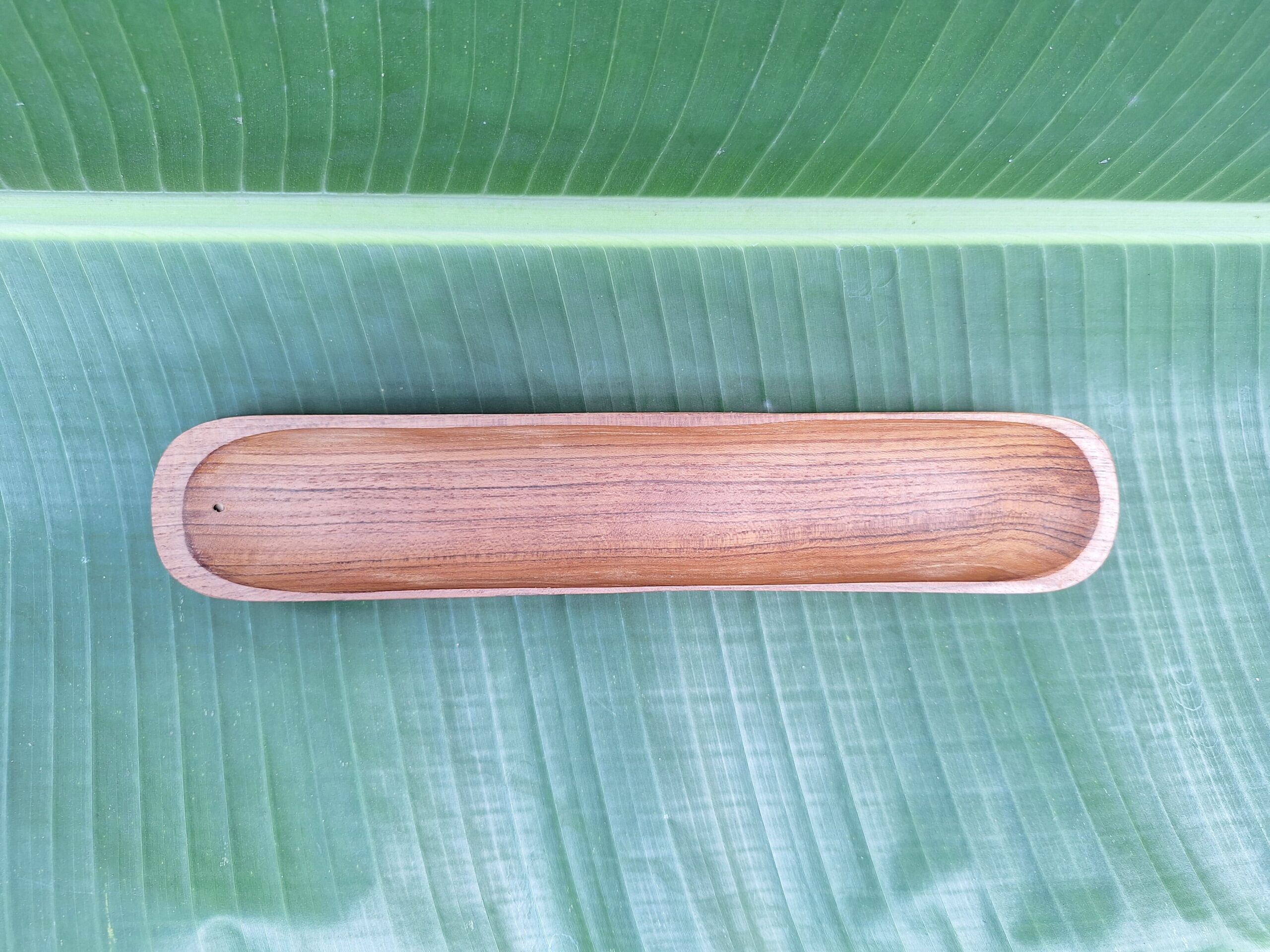 Minimalist Teak Wood Incense Tray: Oval "Kayu Jati" Stand for Bamboo Sticks - Image 2
