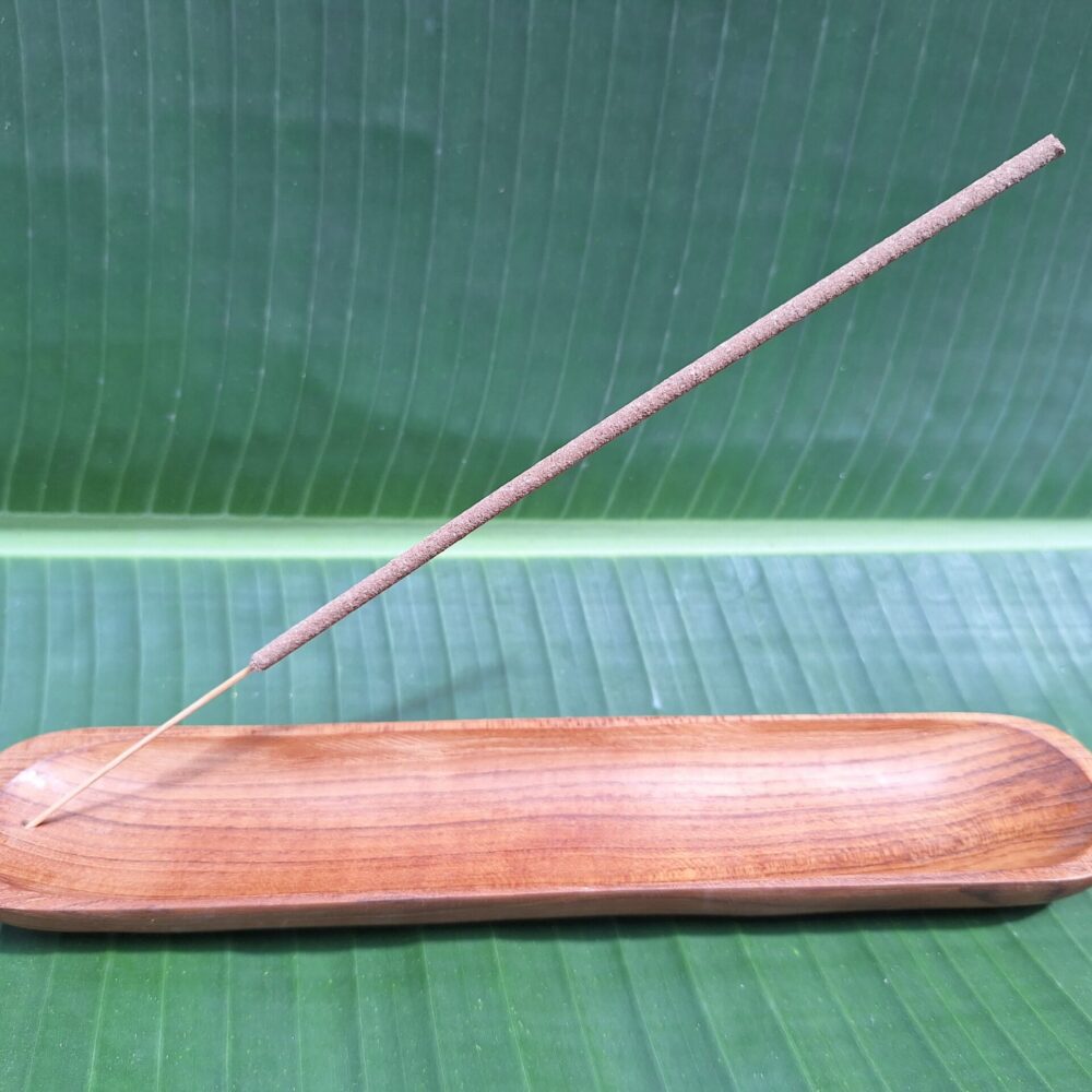Minimalist Teak Wood Incense Tray: Oval "Kayu Jati" Stand for Bamboo Sticks