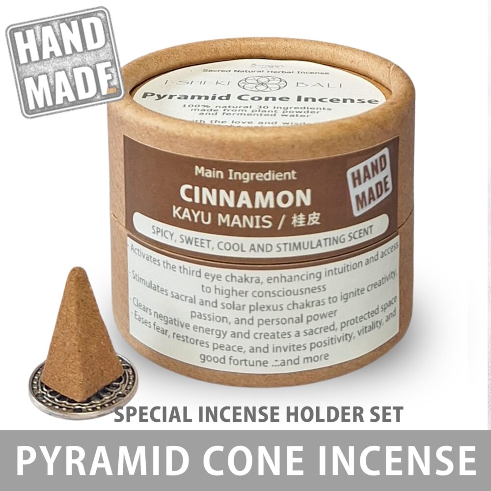 Pyramid Cone Incense with Holder - Cinnamon (Kayu manis): 12 Cones. Sacred Natural Herbal Incense by ISHIKI-BALI