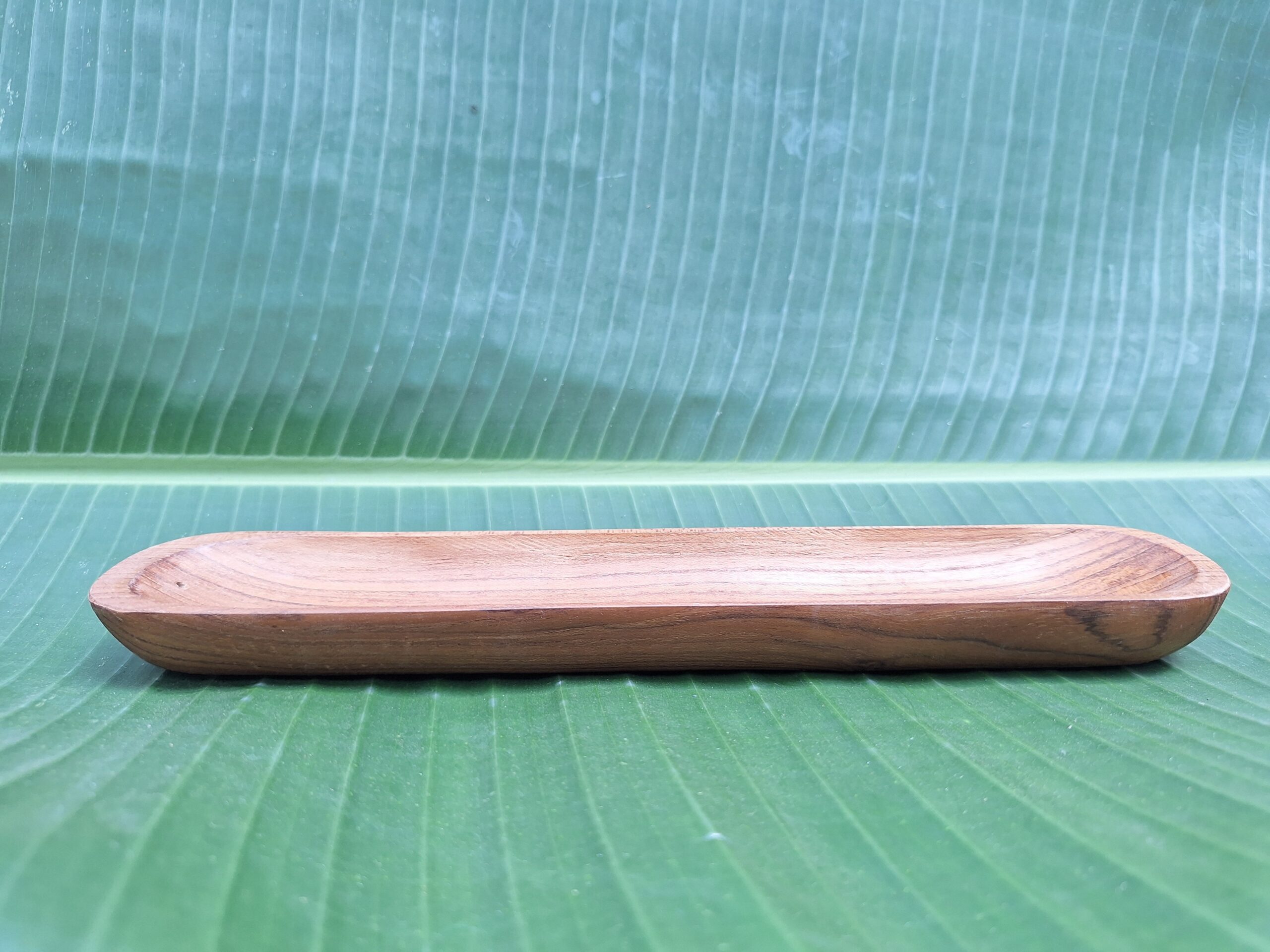 Minimalist Teak Wood Incense Tray: Oval "Kayu Jati" Stand for Bamboo Sticks - Image 3