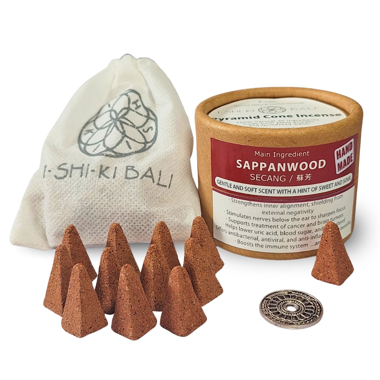 Pyramid Cone Incense with Holder - Sappanwood (Secang): 12 Cones. Sacred Natural Herbal Incense by ISHIKI-BALI. - Image 3
