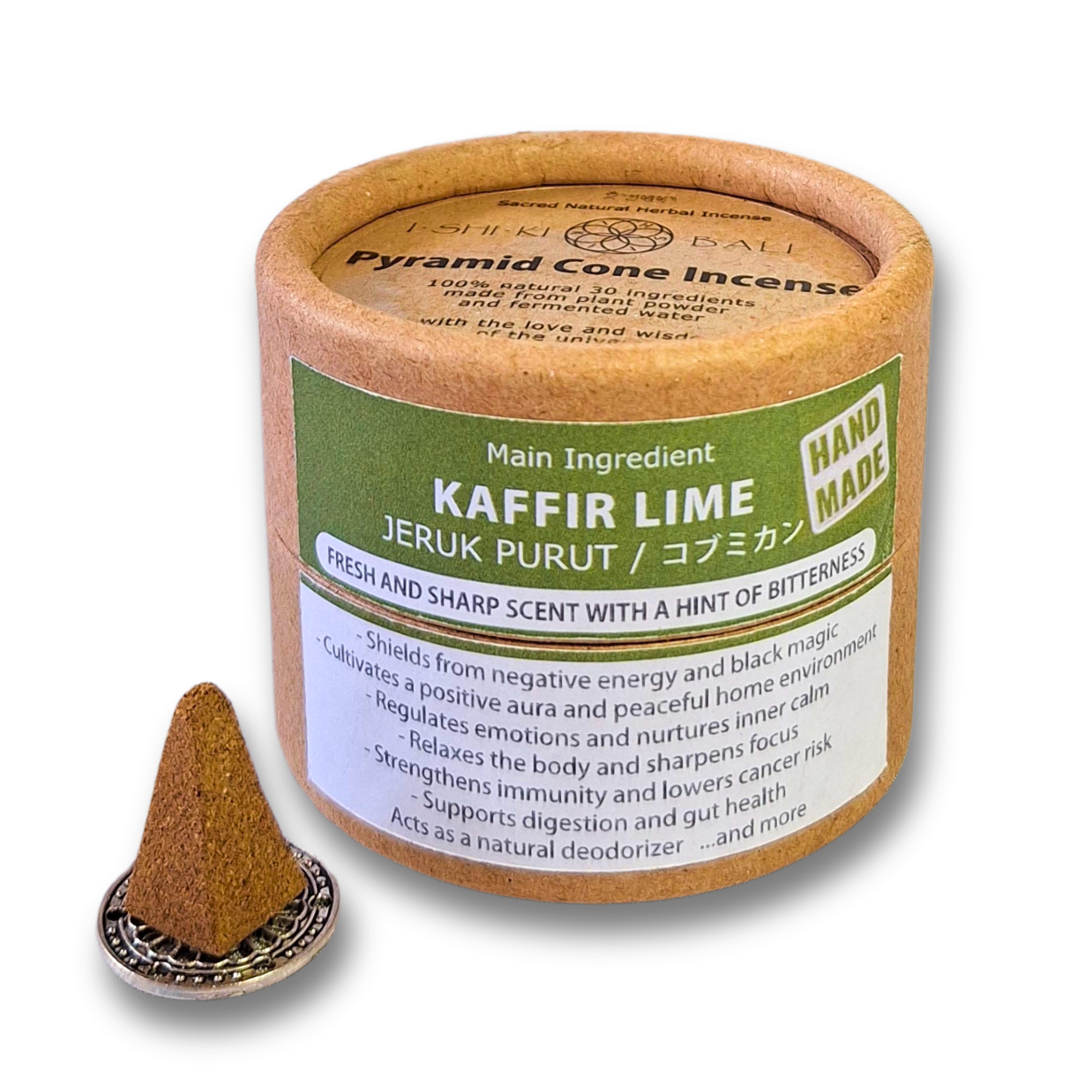 Pyramid Cone Incense with Holder – Kaffir Lime (Jeruk Purut): 12 Cones. Sacred Natural Herbal Incense by ISHIKI-BALI. - Image 2