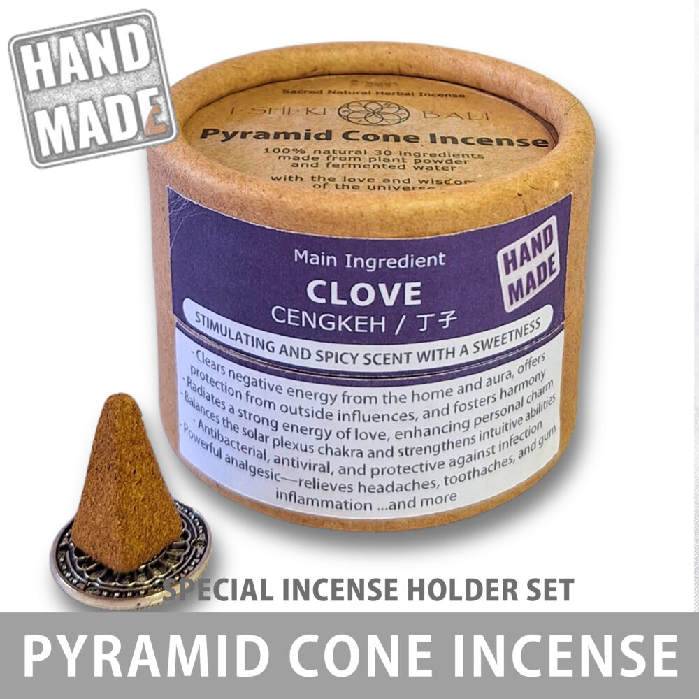 Pyramid Cone Incense with Holder – Clove (Cengkeh): 12 Cones. Sacred Natural Herbal Incense by ISHIKI-BALI.